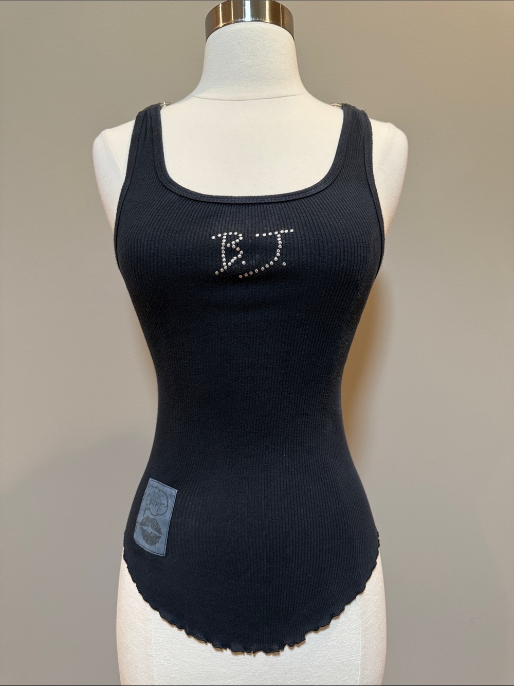 Y2K Betsey Johnson Black 'BJ' Ribbed Tank Top